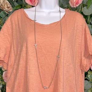 Silver Long Cross Necklace w/Diamonds